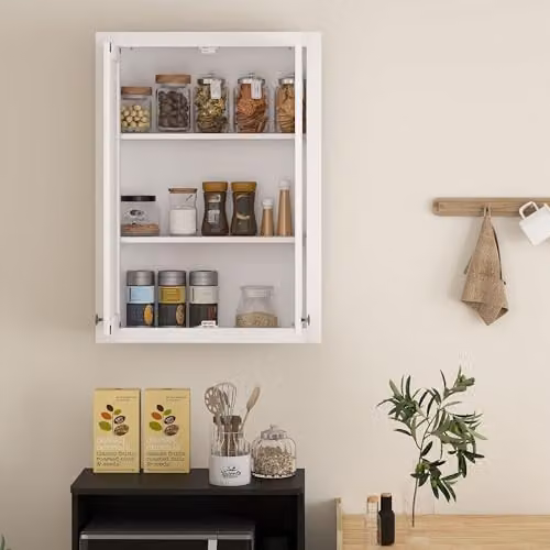 HOMCOM White Modern Wall Mounted Bathroom Cabinet with Internal Shelves and Hinged Doors W: 61 cm, D: 20 cm, H: 84 cm – 3