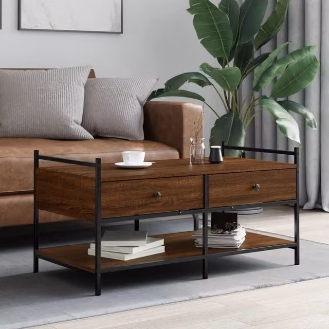 Berkfield Home Brown Oak Coffee Table, W: 99 cm, D: 50 cm, H: 50 cm