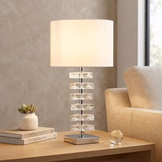 Garden Greatness Modern Silver Acrylic Table Lamp with White Fabric Shade