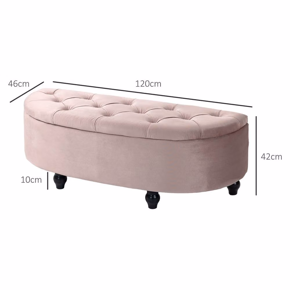 STILVORA Pink Velvet Ottoman Bench with Tufted Seat and Storage – 3