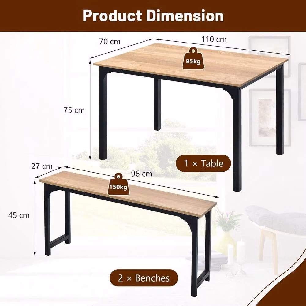 NESTLUNE 3 Piece Industrial Dining Set with Square Wood Table in Brown, W/D/H: 100 x 100 x 100 cm – 2