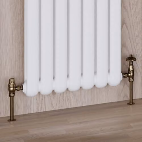 UK Radiators Signature Metal Head Antique Brass Thermostatic Radiator Valve and Lockshield Angled Pair – 2