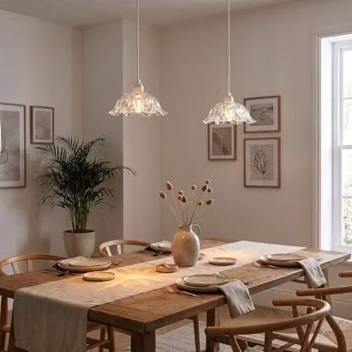 Happy Homewares Modern Scallop Rimmed Moulded Clear Glass Pendant Ceiling Light Shade, W/D/H: 10 x 10 x 26 cm – 2