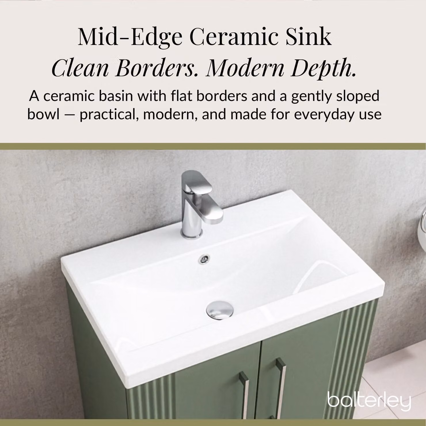Balterley 2 Door Floor Standing Bathroom Vanity Unit with Thin-Edge Basin, Satin Green, W/D/H: 60 x 60 x 86 cm – 3