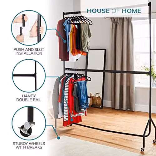 House Of Home Heavy Duty 2-Tier Metal Clothes Rail in Matt Black – 3