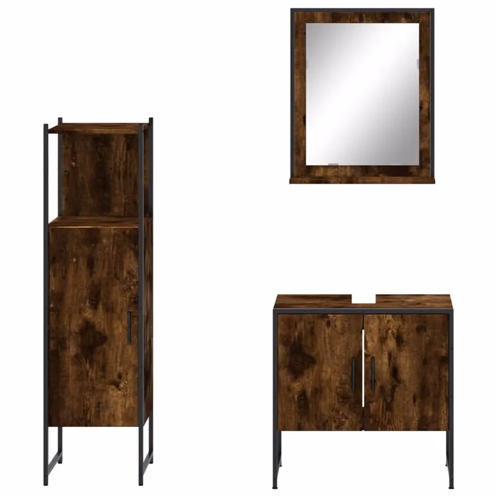 Berkfield Home 3 Piece Smoked Oak Bathroom Cabinet Set in Brown – 3