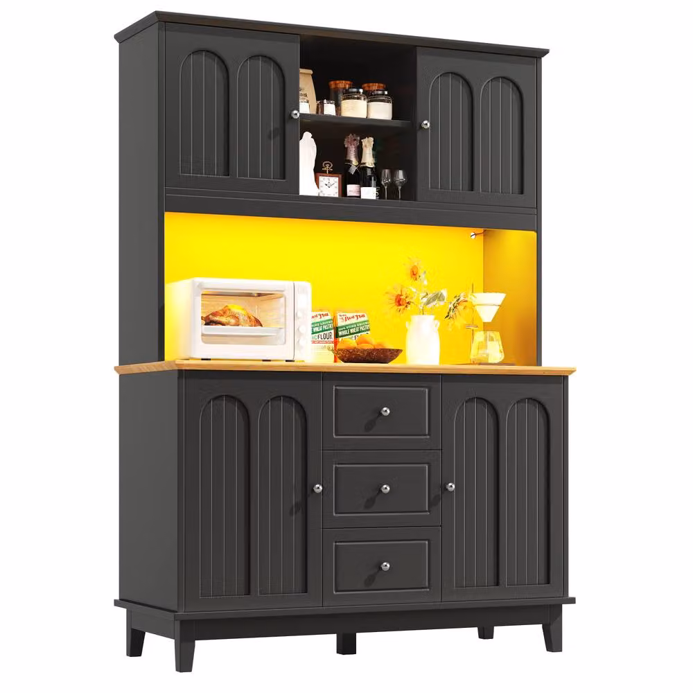 BTM Tall Kitchen Cabinet in Black with LED Lighting, Internal Drawers and Snack Storage, W/D/H: 40 x 57.69 x 179 cm – 3
