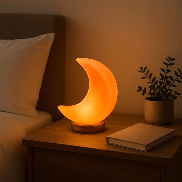 Orsina Crescent Moon Natural Salt Lamp in Pink and Orange, H 23.0 cm x W 9.0 cm x D 9.0 cm – 1