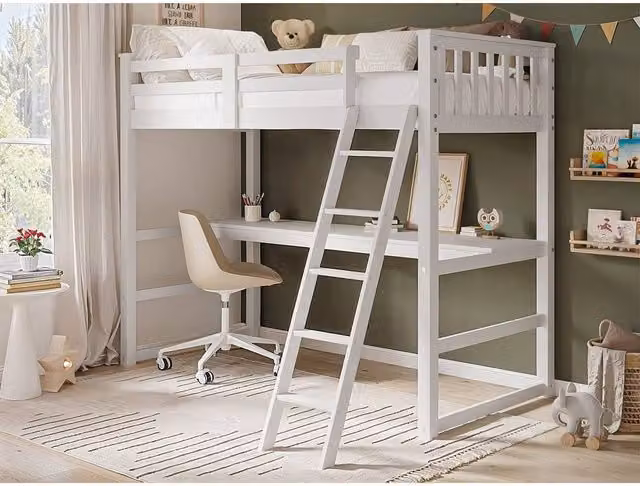 Flair Jules Single High Sleeper with Angled Desk in White, H 174 x W 90 x D 200 cm