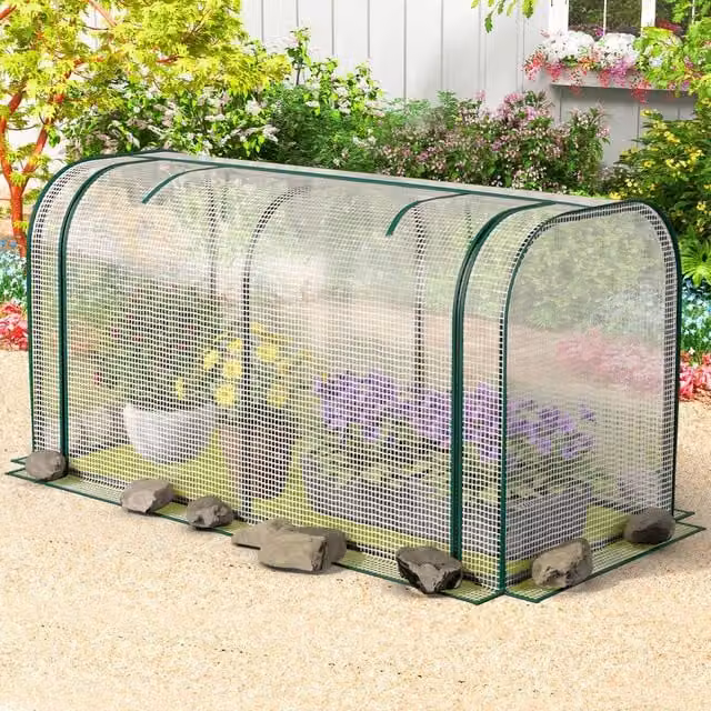 Gymax Mini Tunnel Greenhouse in White with Waterproof PE Cover, W/D/H: 118 x 55 x 60 cm