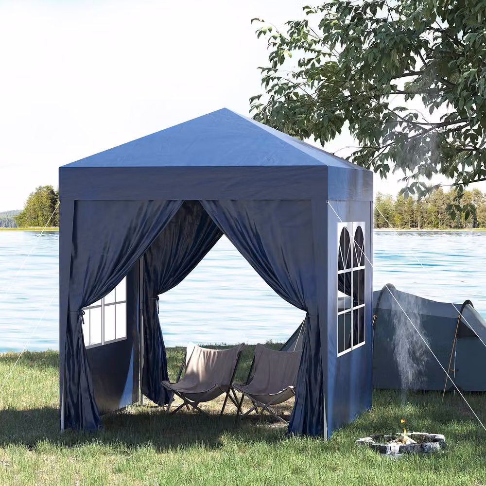 Outsunny Blue Pop Up Gazebo with Windows and Steel Frame, W/D/H: 200 x 200 x 240 cm – 3