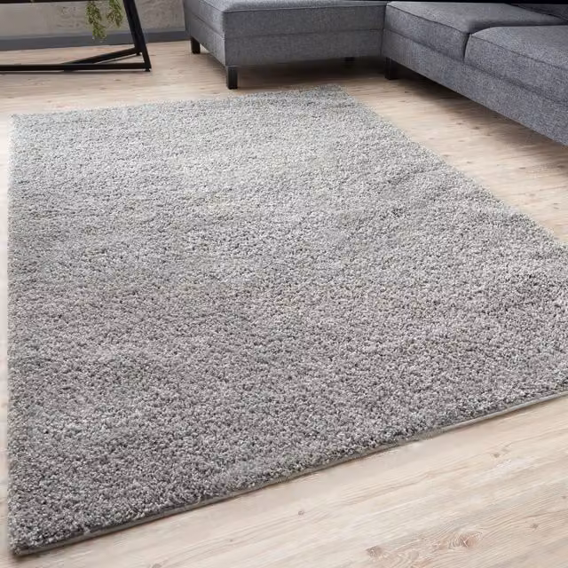 THE RUGS Soft Plain High Pile Shaggy Rug for Living Room or Bedroom, Grey, W: 160 cm, D: 230 cm