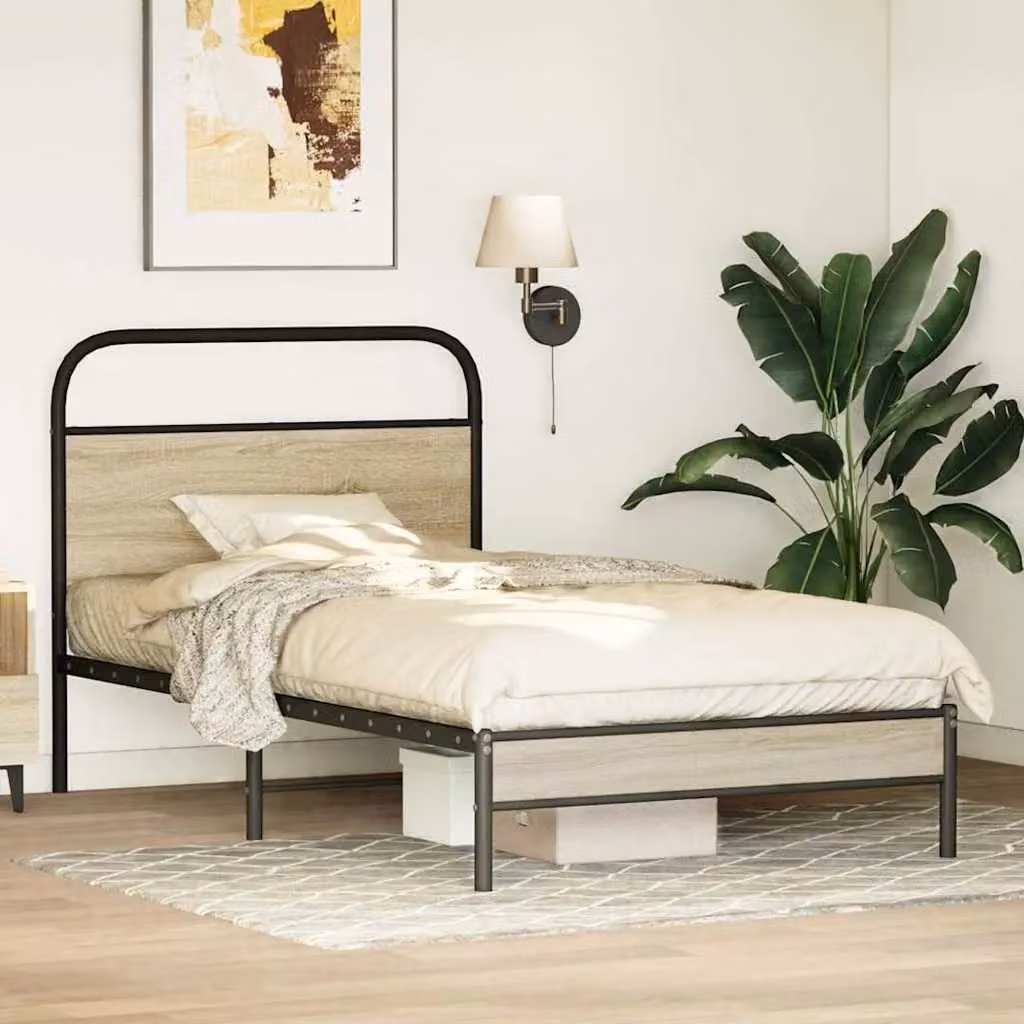 Berkfield Home Bed Frame in Smoked Oak and Brown Engineered Wood, W/D/H: 90 x 190 cm – 2