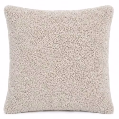 SNUGRUGS Short Curly Wool Sheepskin Cushion with Cotton Backing and Inner, Beige, W/D/H: 50 x 50 x 50 cm