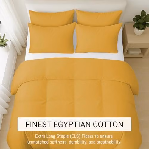 Pamposh Ochre Egyptian Cotton Single Duvet Cover Set, 400 Thread Count, W: 135 cm x L: 200 cm – 2