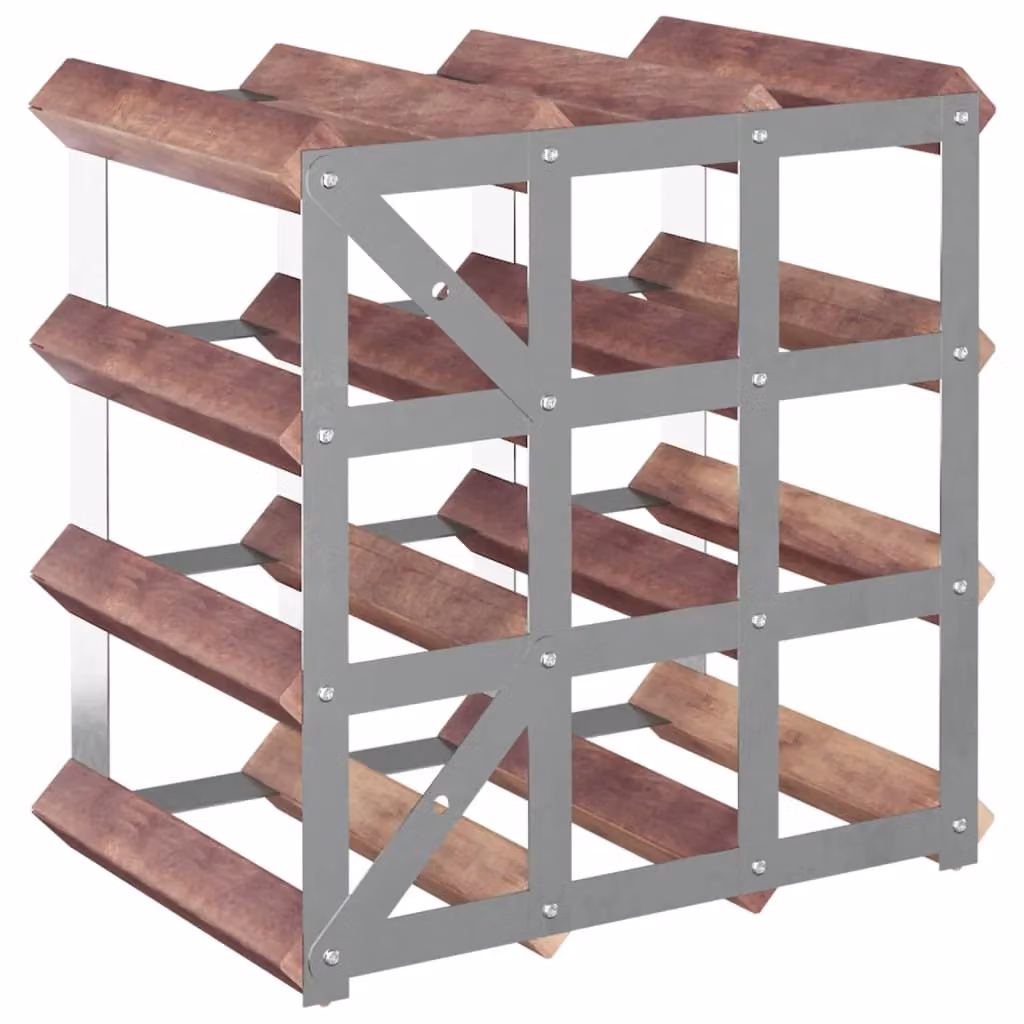 Berkfield Home Rustic Brown Solid Pine and Metal Wall Mounted Wine Rack for 12 Bottles – 5