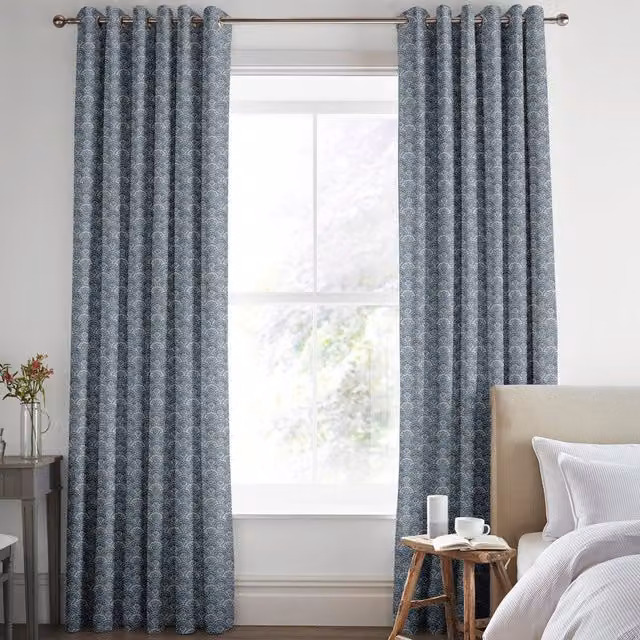 Laura Ashley Musica Made to Measure Velvet Eyelet Curtain Panel in Dusky Seaspray Blue
