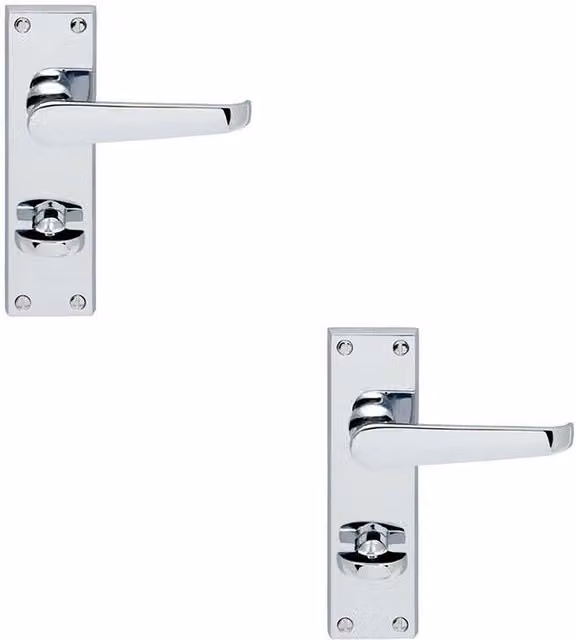 Loops 2x Victorian Flat Lever Bathroom Backplate Handles in Polished Chrome, 150 x 42 mm
