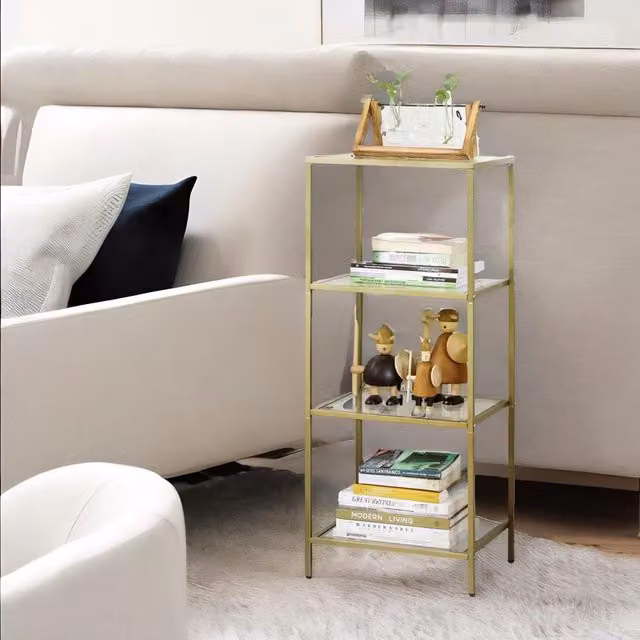 Rafaelo Mobilia Gold 4 Tier Glass and Metal Side Table – 1