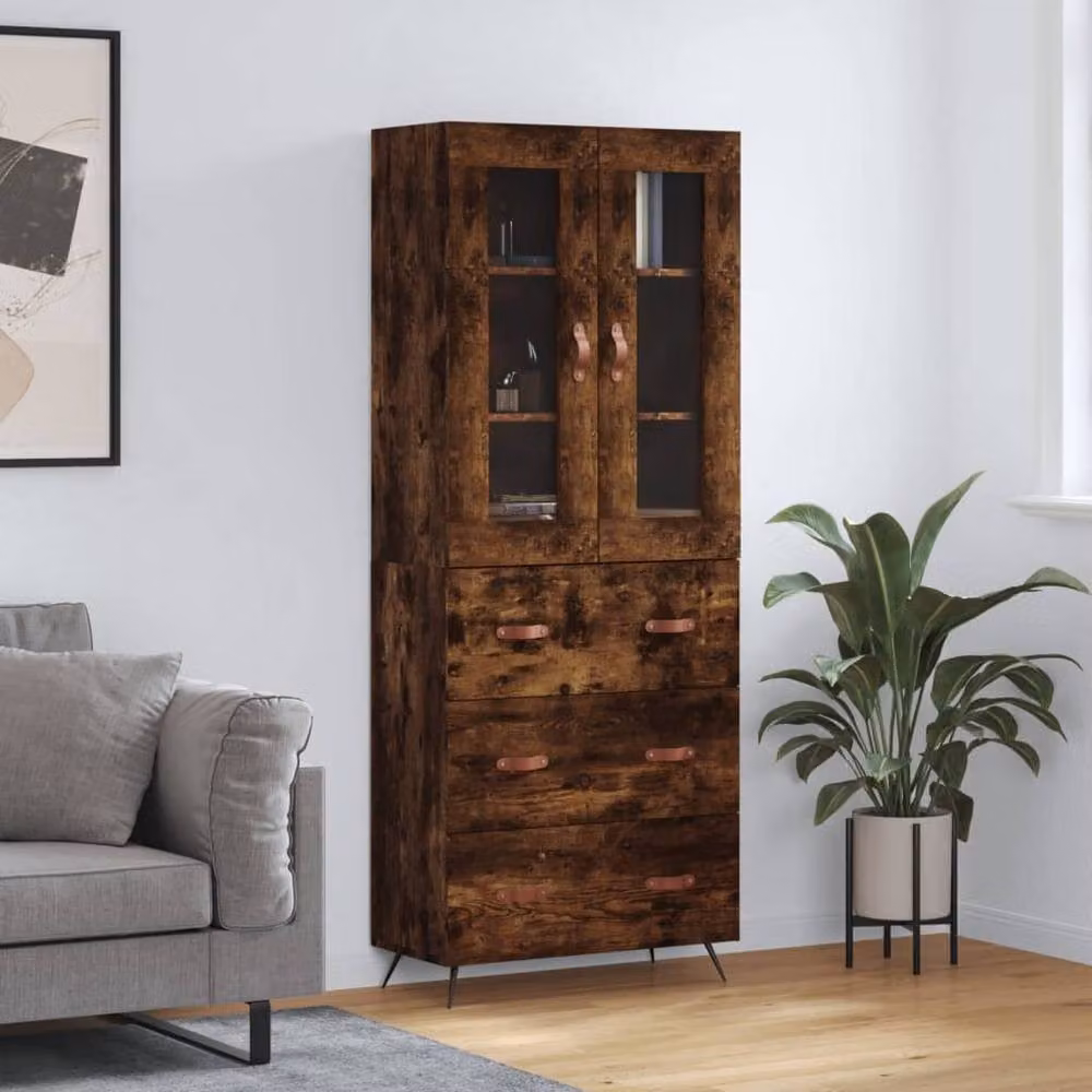 Berkfield Home Smoked Oak Highboard in Brown, W: 69.5 cm, D: 34 cm, H: 180 cm – 2