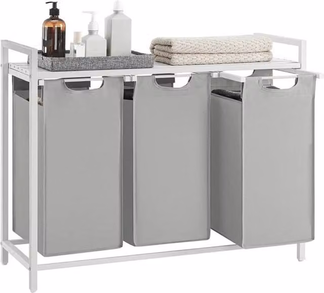 Kelvenix Dove Grey Compartment Laundry Hamper with Removable Bag in Light Grey