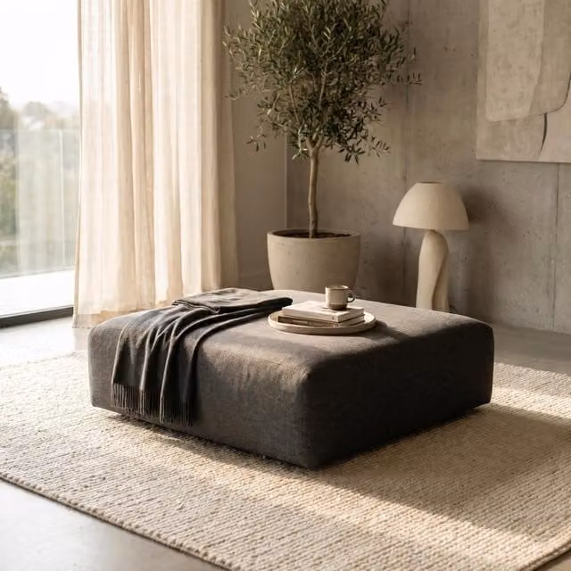 Abakus Direct Tokyo Modern Cube Footstool in Grey Brushed Fabric – 1