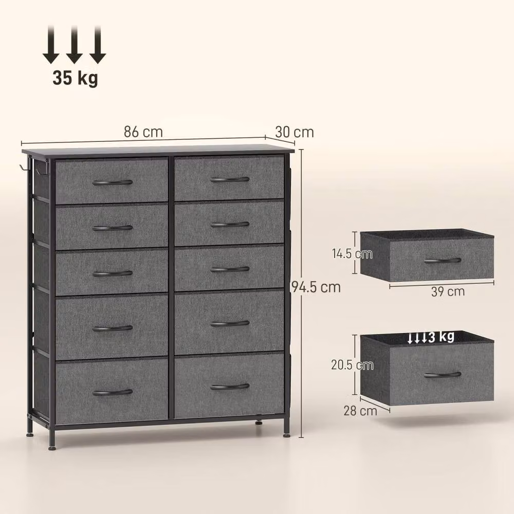 Wyld Haus Babara 10 Drawer Storage Chest in Charcoal Grey Fabric and Metal – 4