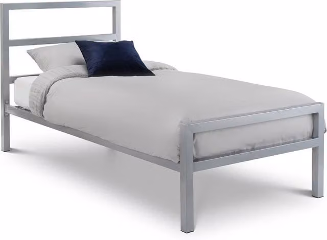 Cheshire Lagoon Modern Metal Bed in Silver, W/D/H: 90 x 200 cm
