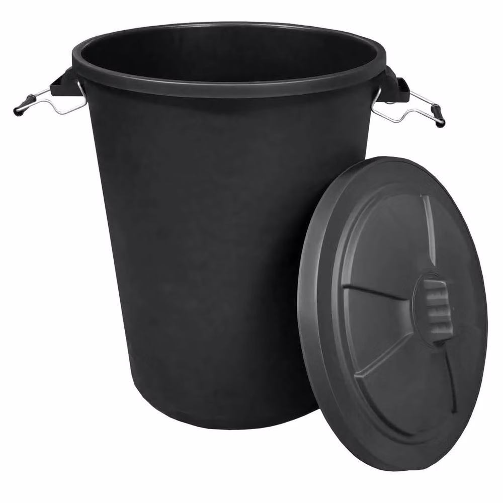 PAWNORA Black Plastic and Metal Garden Rubbish Waste Bin with Lid – 3