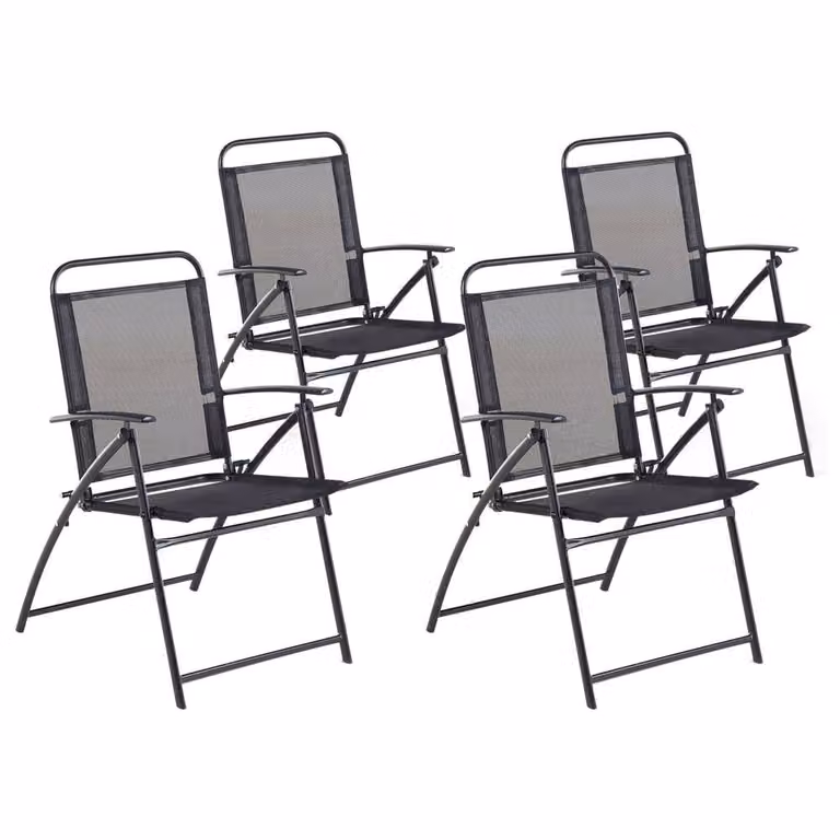 Wyld and Coco Set of 4 Black Foldable Metal Garden Chairs