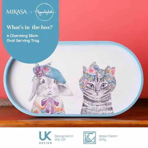 Mikasa Oval Wood Serving Tray in White and Multicolour, 38 cm – 2