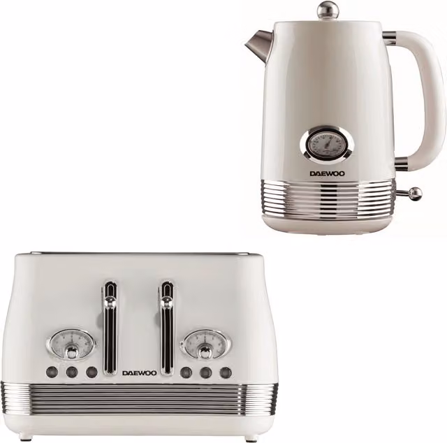 Daewoo Denver Retro Kettle and 4 Slice Toaster Set in Cream – 1