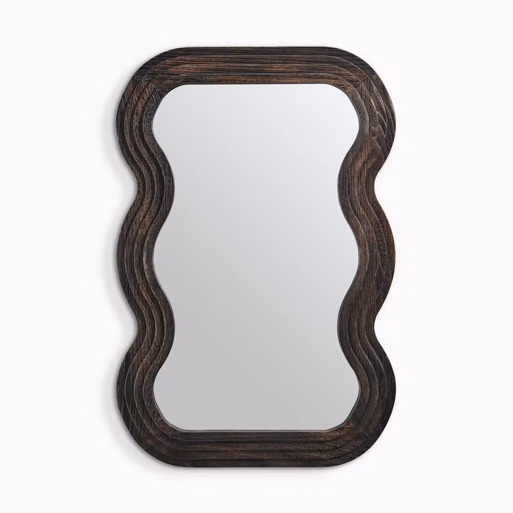 FurnitureboxUK Liora Wavy Rectangular Wall Mirror in Brown Wood, W: 90 cm, H: 60 cm – 2