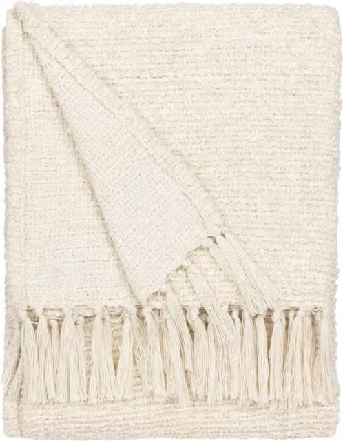Make it a Home Candar Textured Boucle Throw with Fringes in Ecru/Beige/White