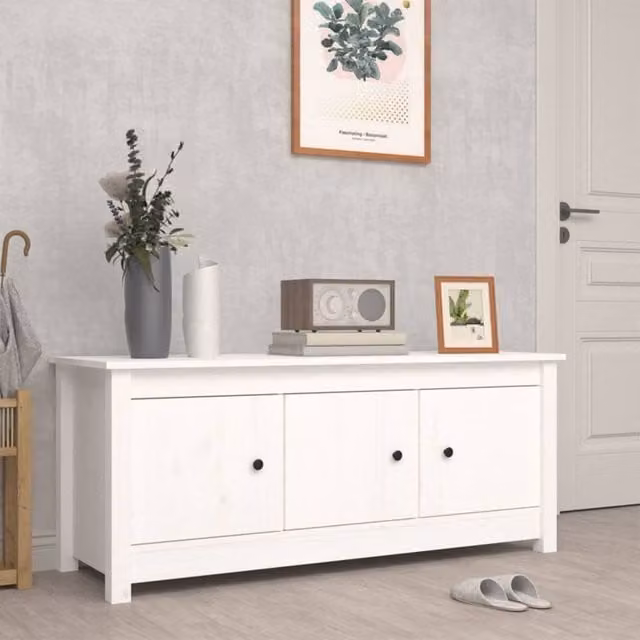 Berkfield Home White Rustic Solid Wood Pine Shoe Cabinet W/D/H: 110 x 38 x 45.5 cm – 1