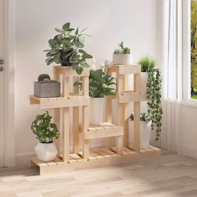 Berkfield Home Solid Pine Plant Stand in Brown, W/D/H: 104.5 x 25 x 77.5 cm – 1