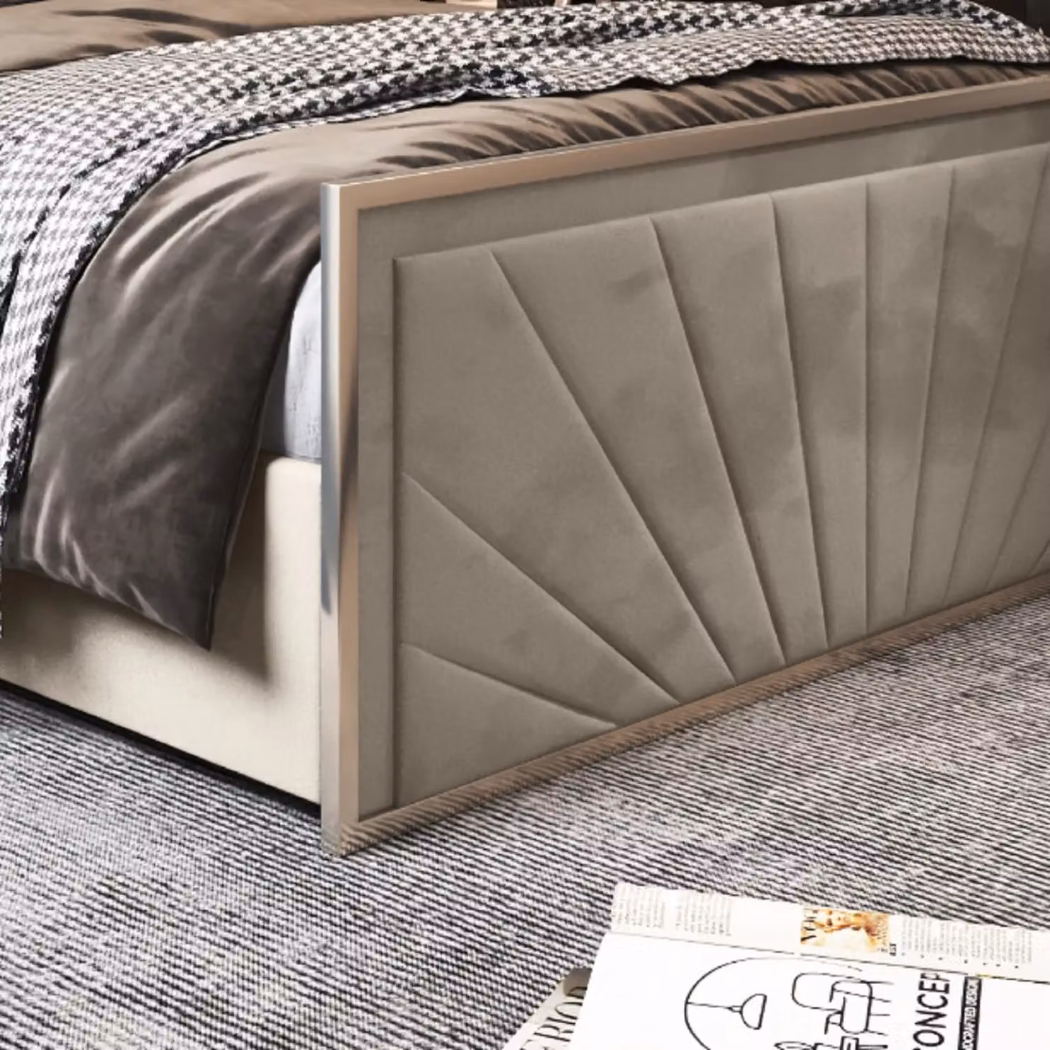 Casani Beige Velvet Upholstered Metal Designer Bed Frame W/D/H: 120 x 200 cm – 4