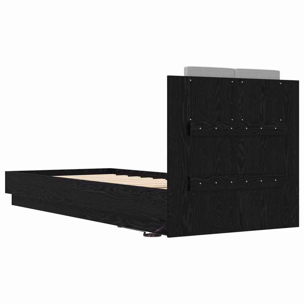 Berkfield Home Modern Bed Frame with LED Under-Bed Lighting in Black Oak, W/D/H: 80 x 200 cm – 4