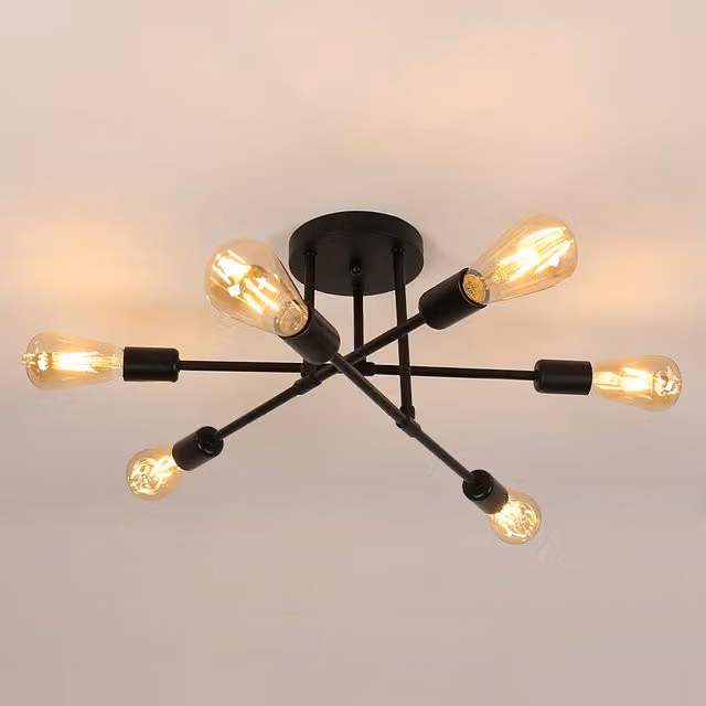 Pheashine 6-Light Modern Sputnik Ceiling Light in Black, Width: 52 cm, E27 Socket