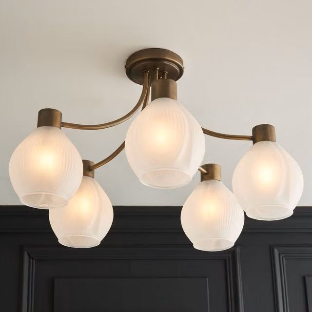 Pagazzi Hamilton 5 Light Semi Flush Ceiling Light in Gold and Antique Brass
