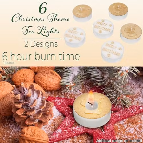 Deco Express Unscented Christmas Tealight Candle Set, 6 Pack, White and Gold – 2
