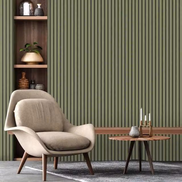 Fine Decor Modern Abstract Striped Acoustic Panel Wallpaper in Green, Grey and Pink