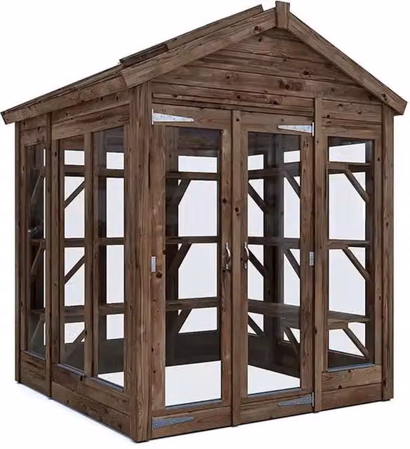 Dunster House Growzilla Wooden Greenhouse with Shelving in Brown, W: 1.8 m, D: 1.8 m – 1
