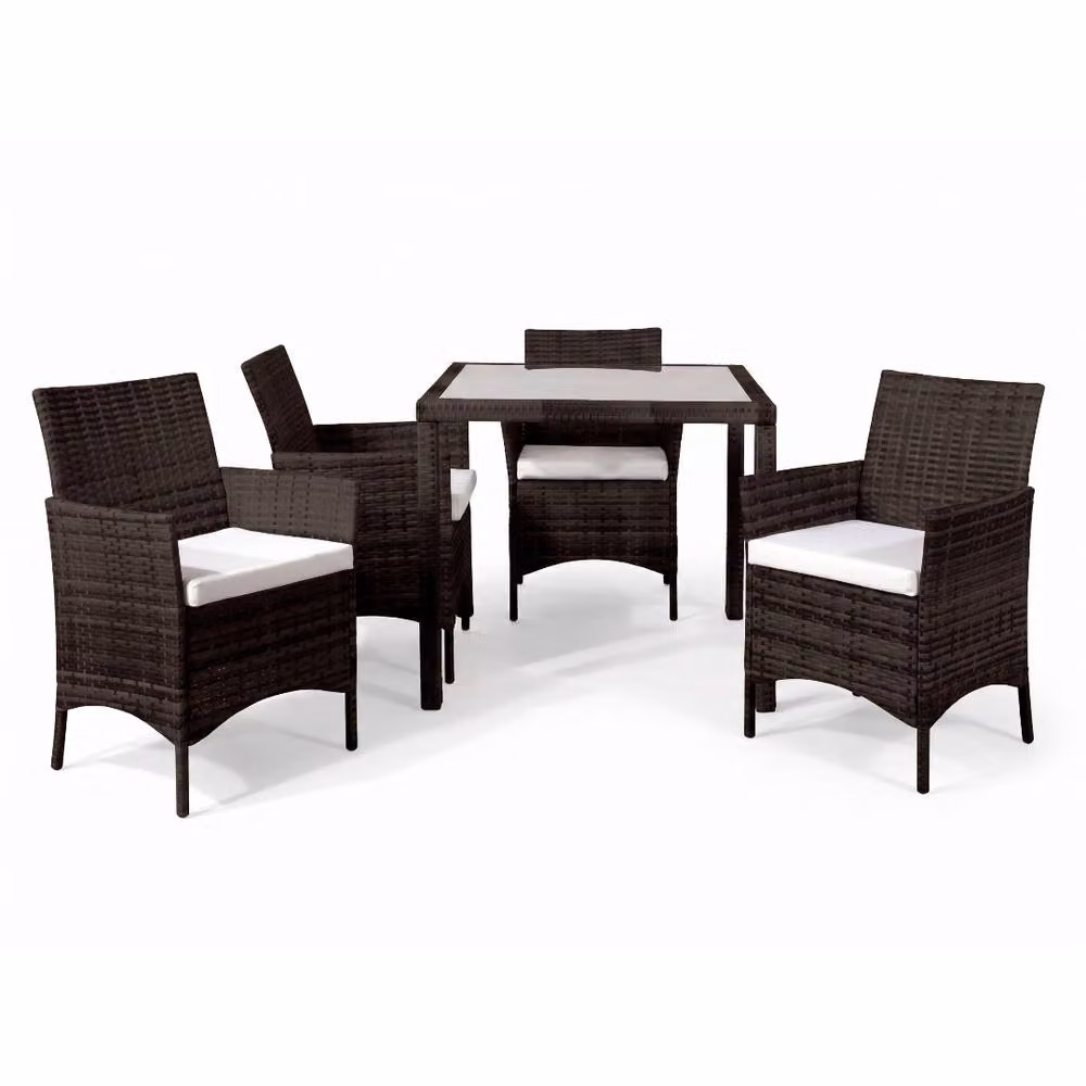 Comfy Living Ltd 5 Piece Brown Rattan Outdoor Garden Dining Set with Glass Top – 2