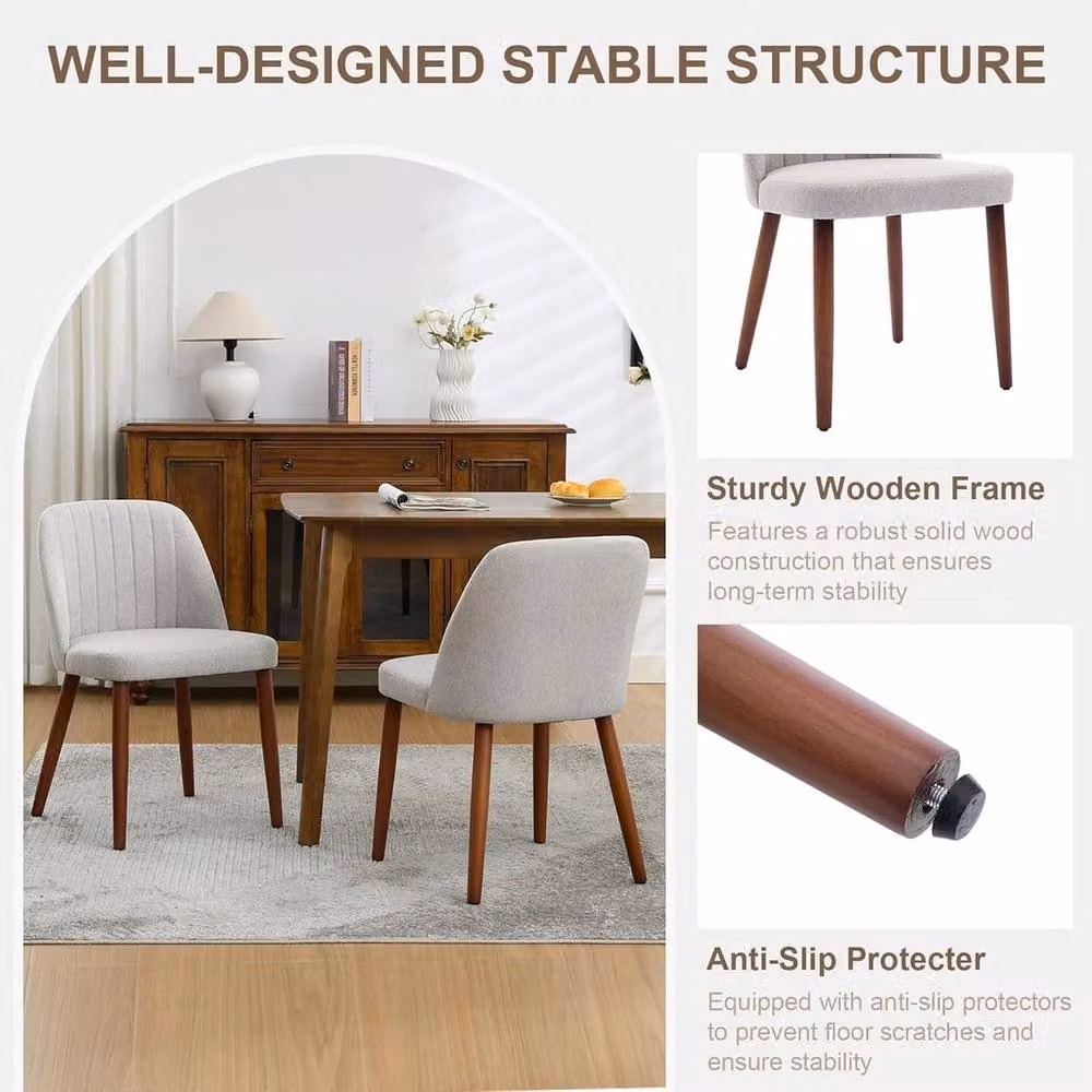 VOGREX Modern Linen Fabric Upholstered Dining Chairs in Beige – 4