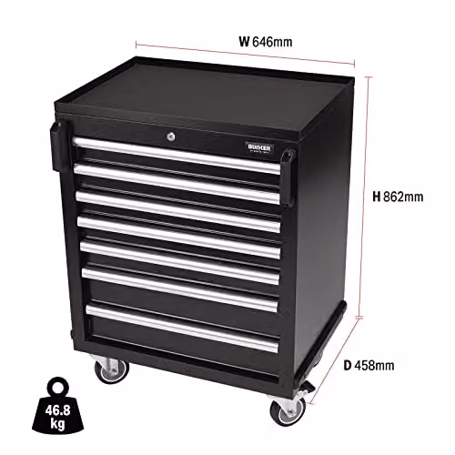 Draper Bunker 29779 Modular Mobile Cabinet in Black with 7 Lockable Drawers, W/D/H: 64.6 x 45.8 x 86.2 cm – 2