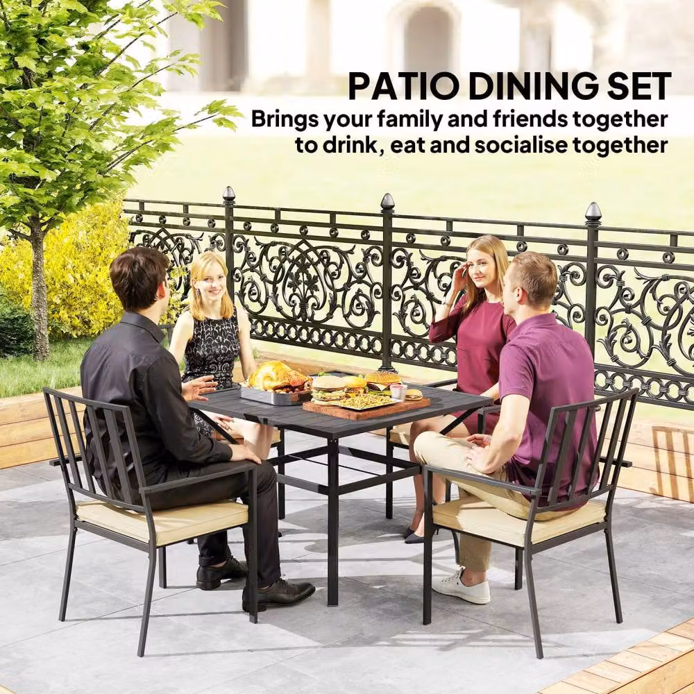 Wyld Haus Nonilu 4 Seater Garden Dining Set with Square Metal Table in Black and Beige – 7
