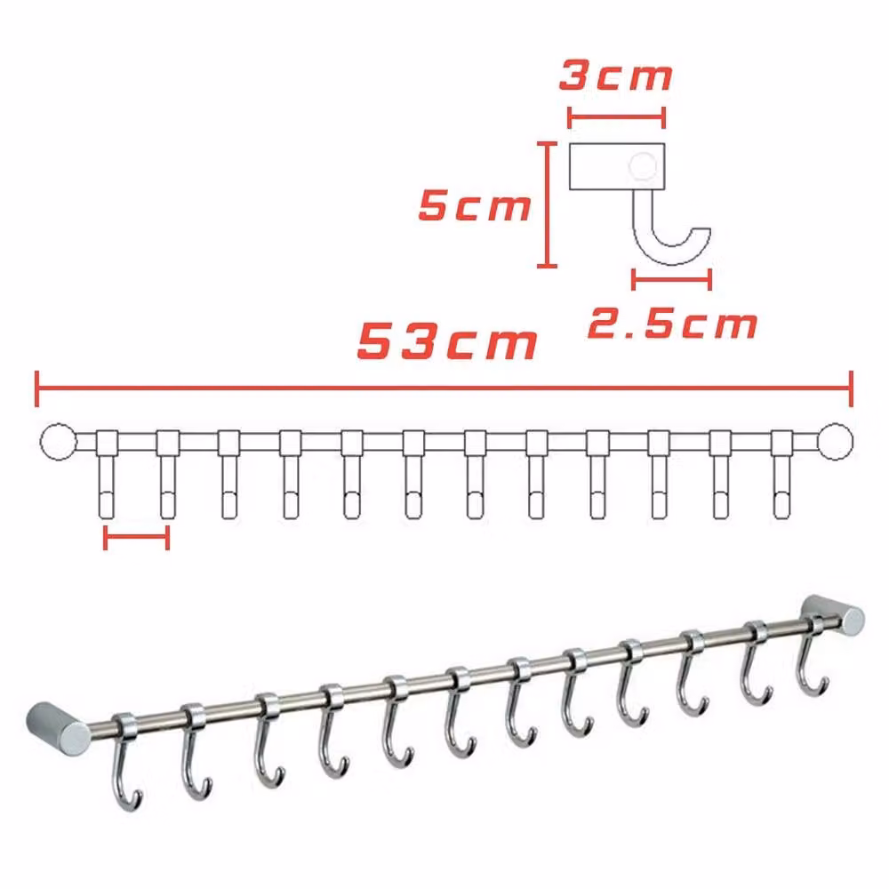 EONLION Stainless Steel Kitchen Utensil Rack with 12 Hooks, Silver, W: 100 cm, H: 50 cm, D: 50 cm – 2