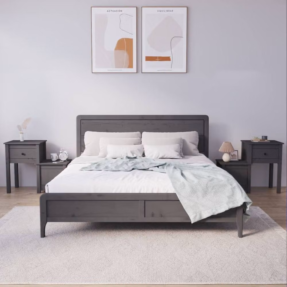 Berkfield Home Set of 2 Grey Rustic Solid Wood Pine Bedside Cabinets W/D/H: 79.5 x 38 x 65.5 cm – 2