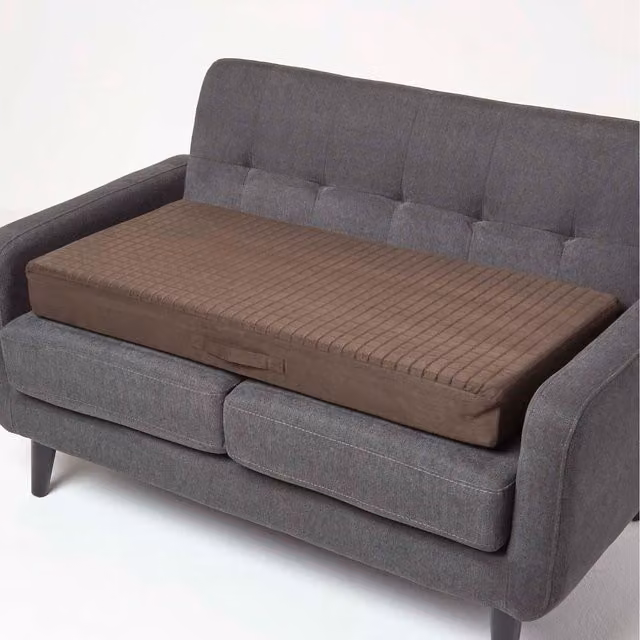 Homescapes Brown Quilted Polyester 2 Seater Orthopaedic Booster Cushion Cover